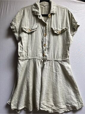 Light Olive Green Linen Blend Button Front Utility Dress Women's XL